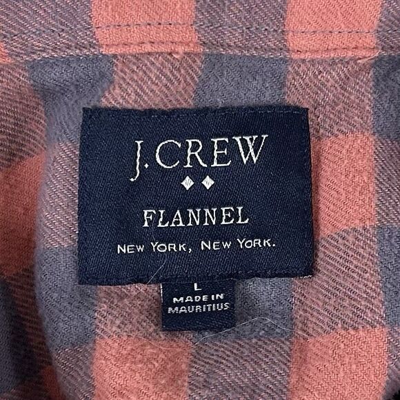 J Crew Large Flannel Casual Shirt Pink Gray Plaid 100% Cotton Button Front - Picture 3 of 5